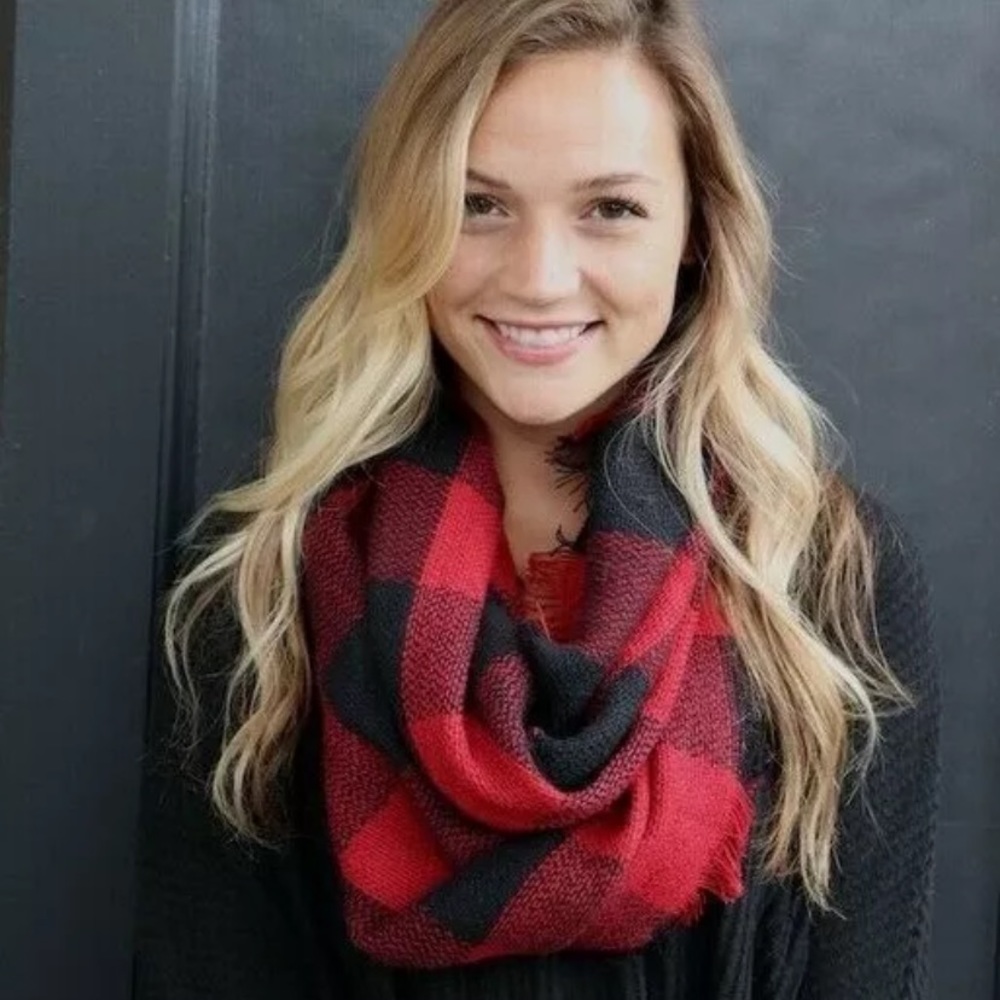 Red Checkered Buffalo Plaid Infinity Scarf